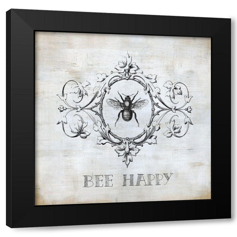 Bee Happy Black Modern Wood Framed Art Print by Robinson, Carol