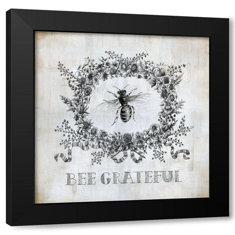 Bee Grateful Black Modern Wood Framed Art Print with Double Matting by Robinson, Carol