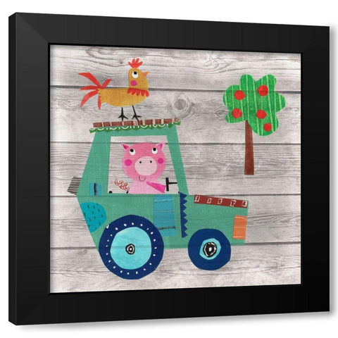 Tractor Pig Black Modern Wood Framed Art Print with Double Matting by Pope, Kate and Elizabeth