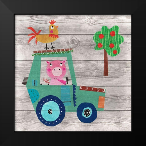 Tractor Pig Black Modern Wood Framed Art Print by Pope, Kate and Elizabeth