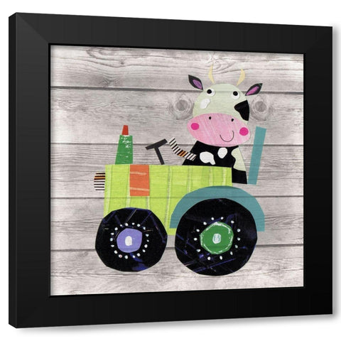 Tractor Cow Black Modern Wood Framed Art Print by Pope, Kate and Elizabeth