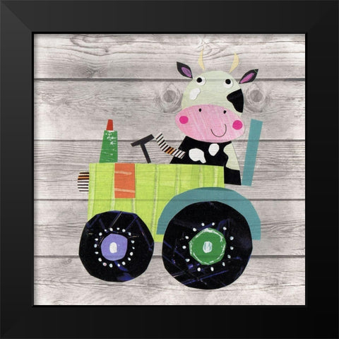 Tractor Cow Black Modern Wood Framed Art Print by Pope, Kate and Elizabeth