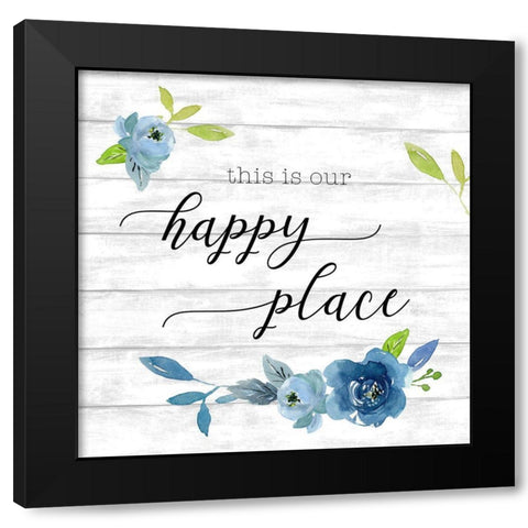 Happy Place Black Modern Wood Framed Art Print with Double Matting by Santiago, Daniela