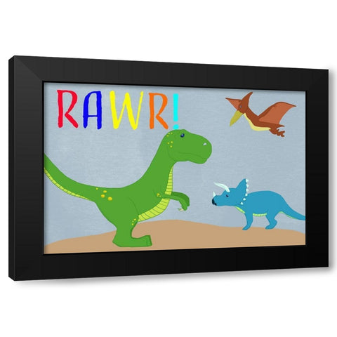 Rawr! Black Modern Wood Framed Art Print by Santiago, Daniela