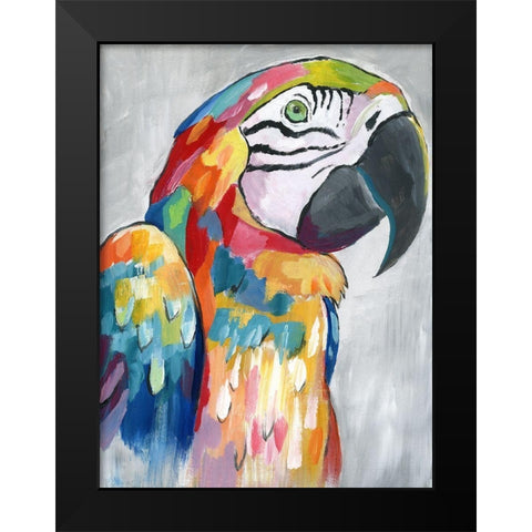 Vibrant Parrot Black Modern Wood Framed Art Print by Nan