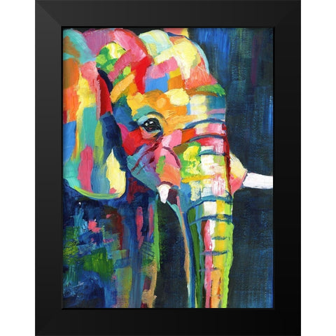 Vibrant Elephant Black Modern Wood Framed Art Print by Nan
