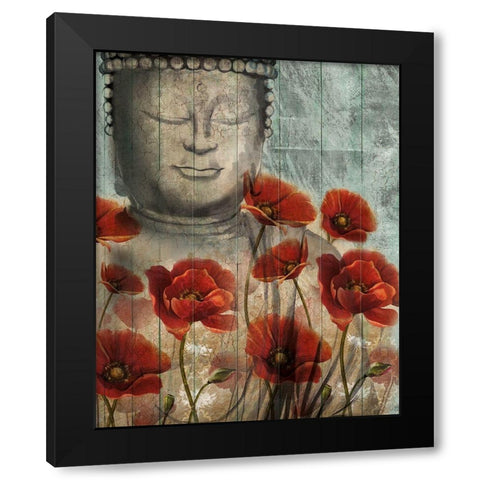 Floral Buddha Black Modern Wood Framed Art Print by Knutsen, Conrad