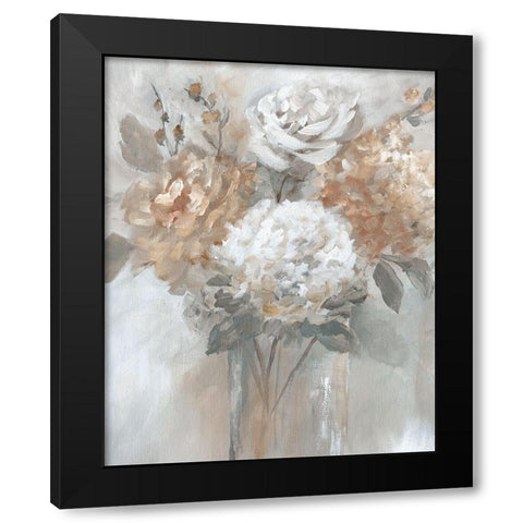 Blushing Bouquet Black Modern Wood Framed Art Print with Double Matting by Nan