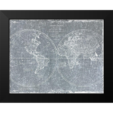 Galvanized World Map Black Modern Wood Framed Art Print by CAD Designs