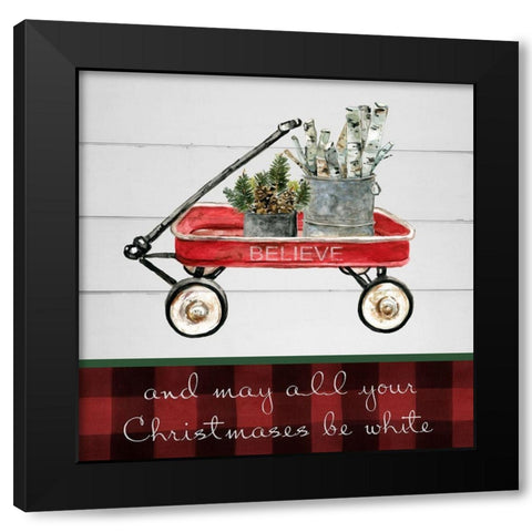 Christmas Wagon Black Modern Wood Framed Art Print with Double Matting by Robinson, Carol
