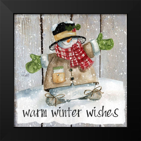 Winter Wishes Snowman Black Modern Wood Framed Art Print by Robinson, Carol