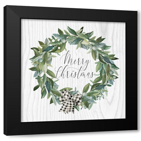 Snowberry Wreath Black Modern Wood Framed Art Print with Double Matting by Robinson, Carol