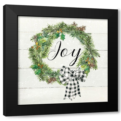 Wreath Joy Black Modern Wood Framed Art Print by Robinson, Carol