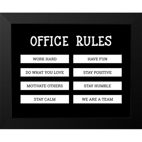 Office Rules Black Modern Wood Framed Art Print by CAD Designs