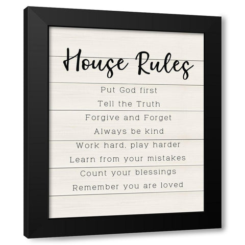 House Rules Black Modern Wood Framed Art Print by CAD Designs