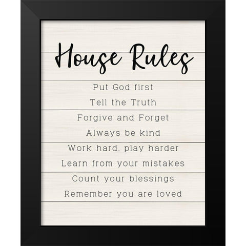 House Rules Black Modern Wood Framed Art Print by CAD Designs
