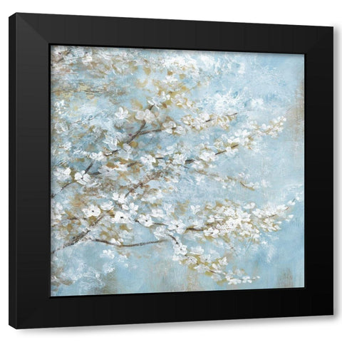 White Blossoms Black Modern Wood Framed Art Print with Double Matting by Nan