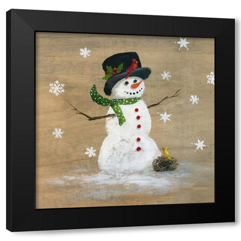 Wooden Snowman I Black Modern Wood Framed Art Print with Double Matting by Nan