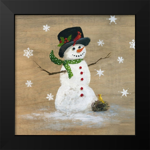 Wooden Snowman I Black Modern Wood Framed Art Print by Nan