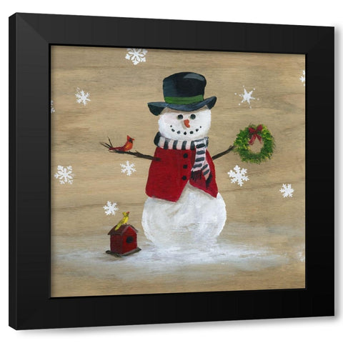 Wooden Snowman II Black Modern Wood Framed Art Print with Double Matting by Nan