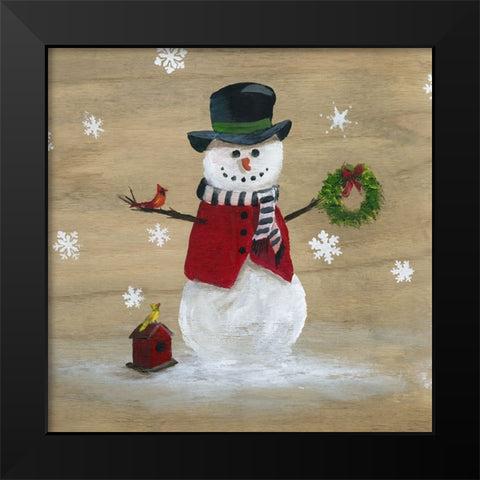 Wooden Snowman II Black Modern Wood Framed Art Print by Nan