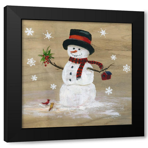 Wooden Snowman III Black Modern Wood Framed Art Print by Nan