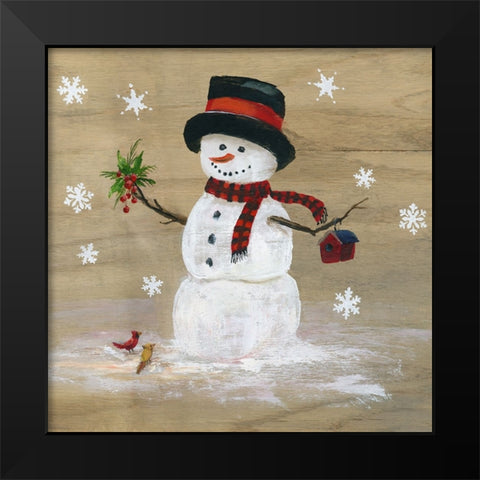 Wooden Snowman III Black Modern Wood Framed Art Print by Nan