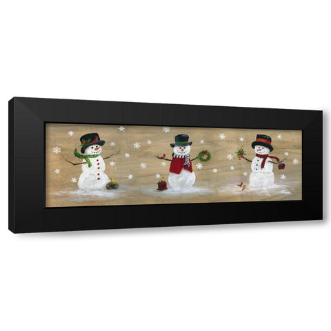 Wooden Snowman Panel Black Modern Wood Framed Art Print by Nan