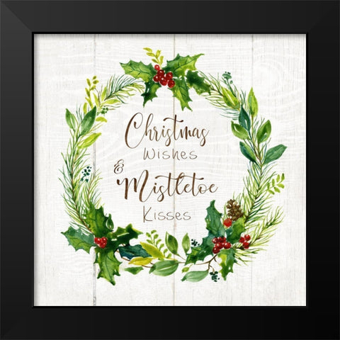 Christmas Wishes Wreath Black Modern Wood Framed Art Print by Nan