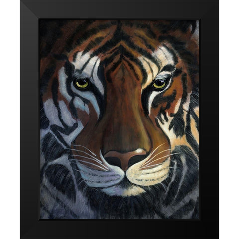 Tiger Stare Black Modern Wood Framed Art Print by Cole, Jan