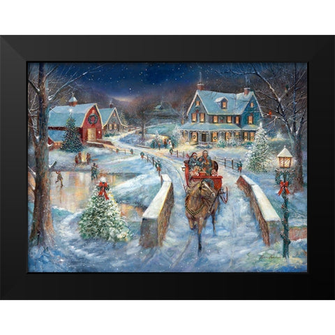 Evening Sleigh Bells Black Modern Wood Framed Art Print by Manning, Ruane