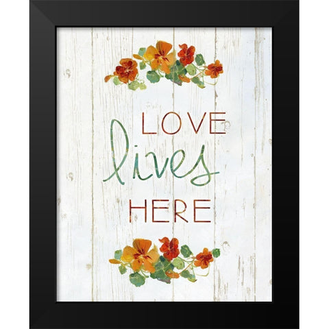 Love Lives Here Black Modern Wood Framed Art Print by Swatland, Sally