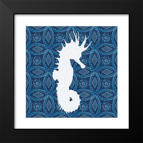 Sea Patterned Seahorse Black Modern Wood Framed Art Print by Robinson, Carol