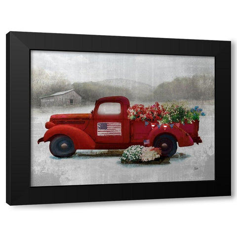 Americana Red Truck Black Modern Wood Framed Art Print with Double Matting by Nan