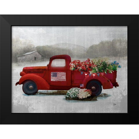 Americana Red Truck Black Modern Wood Framed Art Print by Nan