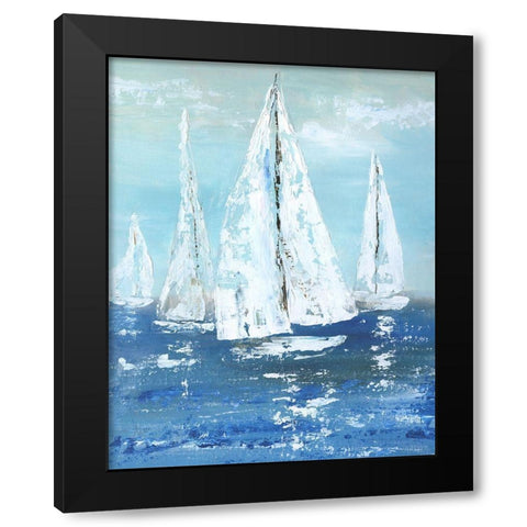 White Sails Black Modern Wood Framed Art Print with Double Matting by Nan