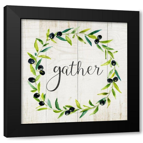 Gather Olive Wreath Black Modern Wood Framed Art Print by Nan