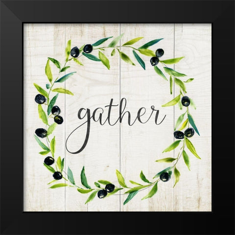 Gather Olive Wreath Black Modern Wood Framed Art Print by Nan