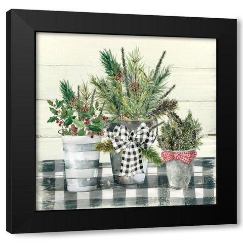Christmas Gingham I Black Modern Wood Framed Art Print by Robinson, Carol