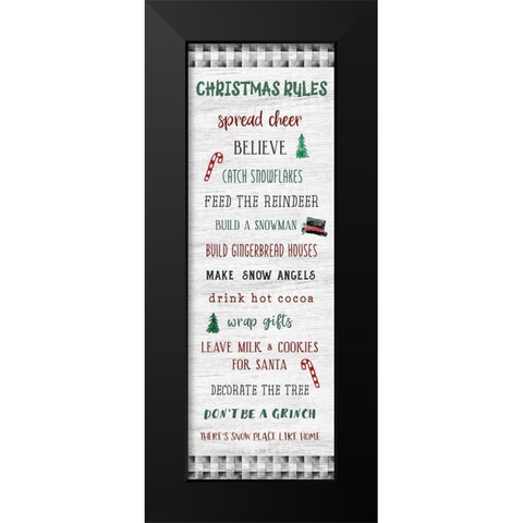 Gingham Christmas Rules Black Modern Wood Framed Art Print by Carpentieri, Natalie