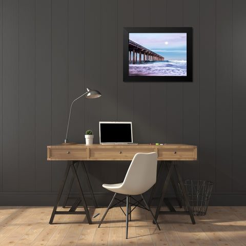 Moon Setting Over Scripps Pier Black Modern Wood Framed Art Print by Collins, Ann