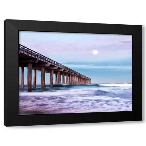 Moon Setting Over Scripps Pier Black Modern Wood Framed Art Print with Double Matting by Collins, Ann