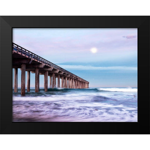 Moon Setting Over Scripps Pier Black Modern Wood Framed Art Print by Collins, Ann