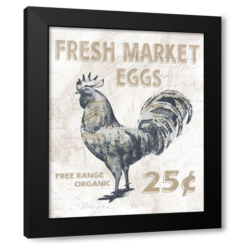 Fresh Market Rooster Black Modern Wood Framed Art Print with Double Matting by Knutsen, Conrad