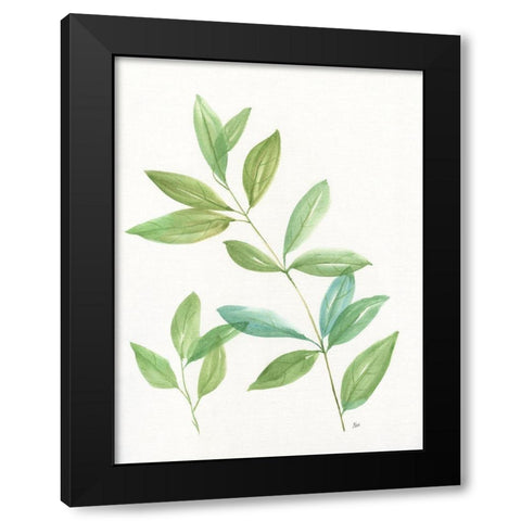 Spring Greens II Black Modern Wood Framed Art Print with Double Matting by Nan