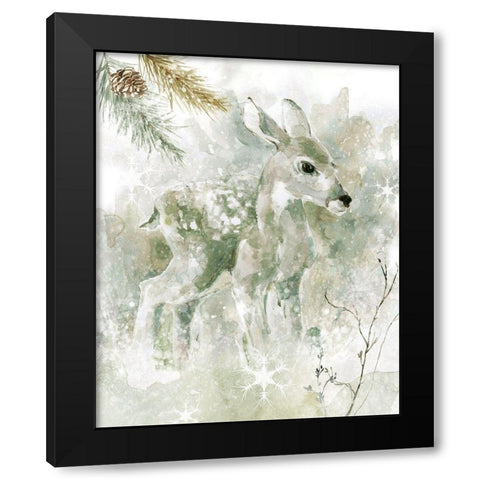 Winter Lodge Fawn Black Modern Wood Framed Art Print with Double Matting by Robinson, Carol