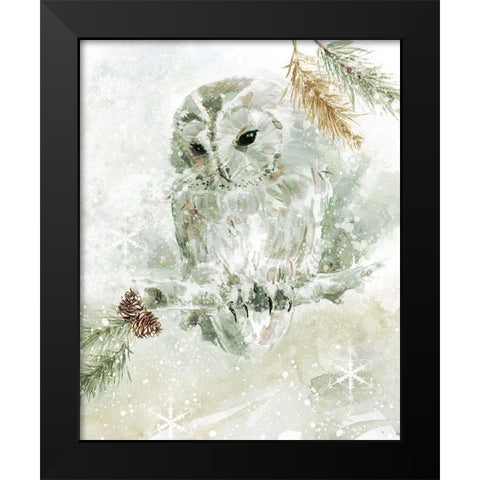 Winter Lodge Owl Black Modern Wood Framed Art Print by Robinson, Carol