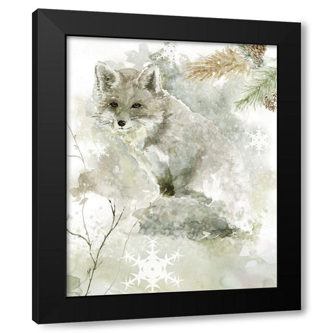 Winter Lodge Fox Black Modern Wood Framed Art Print with Double Matting by Robinson, Carol