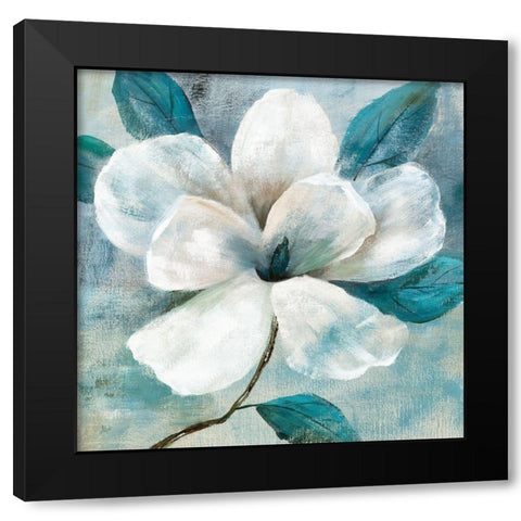Teal Magnolia I Black Modern Wood Framed Art Print with Double Matting by Nan