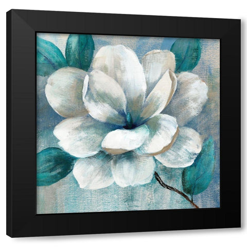 Teal Magnolia II Black Modern Wood Framed Art Print with Double Matting by Nan